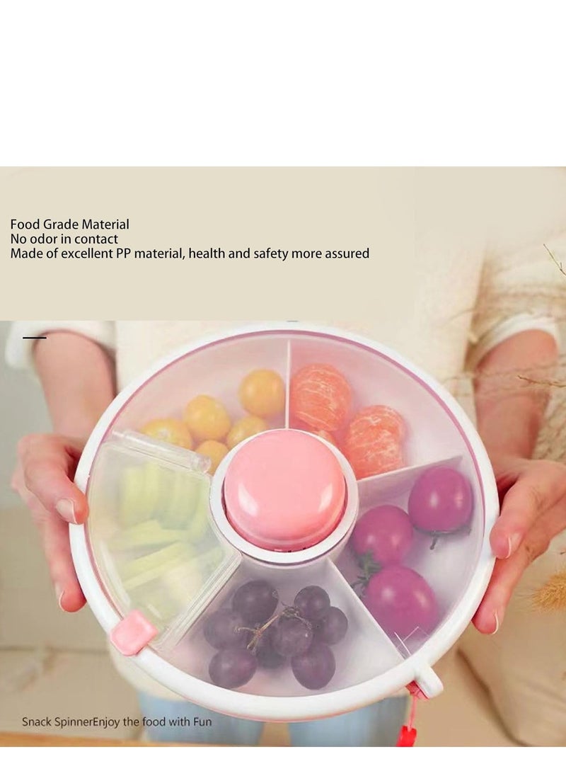 Kids Snack Spinner, 5 Compartment Dispenser 360Â° Rotating Reusable Snack Container with Lid and Hand Strap, Leakproof Baby Food Storage Container for Home, Travel (Pink) - Image 5